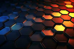 3d rendering of abstract metallic hexagonal background with glowing light effects, Abstract background with hexagons, AI Generated photo