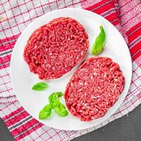 raw cutlet fresh beef meat hamburger delicious healthy eating cooking appetizer meal food snack on the table copy space photo