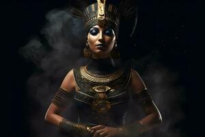 egipcio diosa en negro antecedentes. neural red ai generado Arte foto
