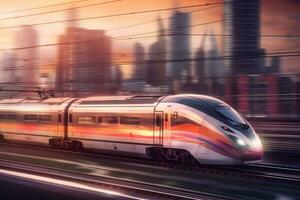 Modern high speed train. Neural network AI generated photo