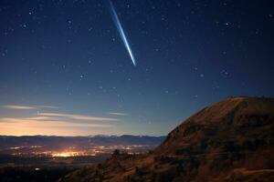 In the depths of the cosmos it is truly amazing to see beautiful shooting stars AI Generative photo