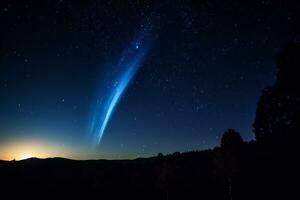 In the depths of the cosmos it is truly amazing to see beautiful shooting stars AI Generative photo