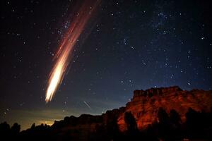 In the depths of the cosmos it is truly amazing to see beautiful shooting stars AI Generative photo