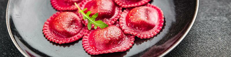 ravioli beetroot pasta red beet plate appetizer meal food snack on the table copy space food photo