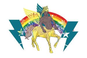 vector illustration of a winged black centaur with thunder and rainbow symbol. Design for t-shirts about gay pride