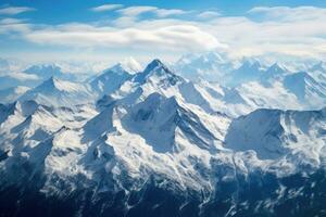 AI Generated - Aerial view of snow-capped mountain range photo