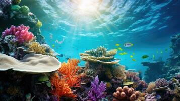 a school of fish habitat around coral reef - AI Generative photo