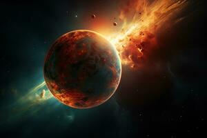 un nuevo planeta lejos fuera de el solar sistema ai generativo foto