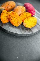 fresh prickly pear food exotic fruit figues de barbarie tasty meal snack on the table copy space photo