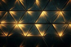 Abstract polygonal background with golden lights. 3d render illustration, abstract geometric pattern composed of a myriad of intersecting lines, AI Generated photo