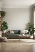 modern living room with a gray sofa and a plant AI Generated photo