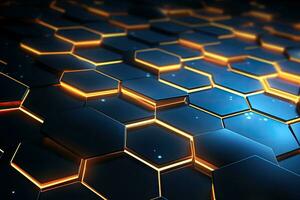 3d rendering of abstract background with hexagons in blue and orange, Abstract hexagon background. Digital technology concept. 3D Rendering, AI Generated photo