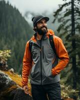 men wearing lightweight hiking jacket functional sleek AI Generative photo