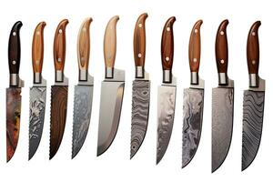 Set of knives isolated on a white background. 3d rendering. Chef Knives in a white background, AI Generated photo