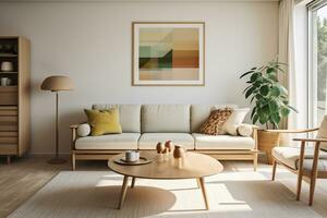 A Scandinavian mid century home minimalist interior design AI Generative photo