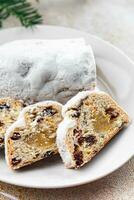 christmas Stollen dessert sweet baking treat new year and christmas meal food snack on the table photo