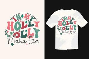 Retro Christmas wreath T shirt Design. winter cozy themed colorful text vector illustration.  Christmas T-shirt quote. T shirt print, postcard wish, poster, banner.