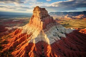 Aerial view of Capitol Reef National Park, United States of America, Aerial view of a sandstone Butte in Utah desert valley at sunset, Capitol Reef National Park, Hanksville, AI Generated photo