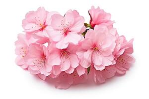 Cereza florecer sakura flor aislado en blanco antecedentes cerca arriba, Cereza florecer sakura aislado en blanco antecedentes con recorte camino, ai generado foto
