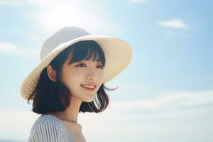 Beautiful young asian girl wearing summer dress in sunny day AI Generative photo