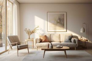 A Scandinavian mid century home minimalist interior design AI Generative photo