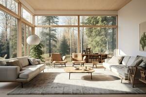 A Scandinavian mid century home minimalist interior design AI Generative photo