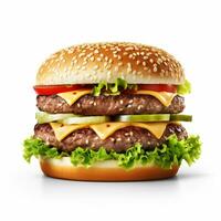 A delicious burger in isolated white background AI Generative photo