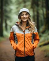 women wearing lightweight hiking jacket functional sleek AI Generative photo