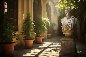 Ancient Temple Sacred bust statue and Holy Human Representations AI Generative photo