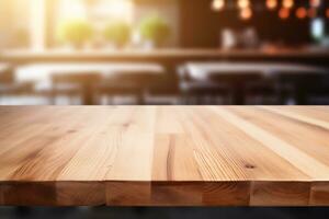 wooden table on blurred kitchen bench background AI Generative photo