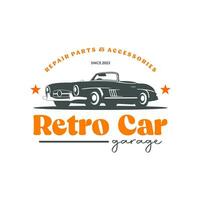 Vintage or retro or classic car logo design  vector illustration. Retro emblem of car repair  restoration and club design element.