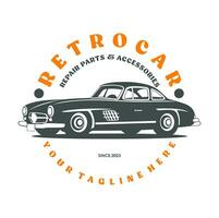 Vintage or retro or classic car logo design  vector illustration. Retro emblem of car repair  restoration and club design element.
