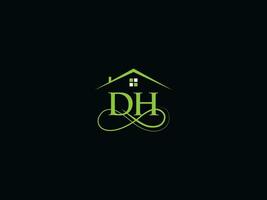 real inmuebles dh logo carta, lujo dh edificio vector logo icono para usted