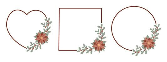 conjunto Navidad marcos con rojo flor de pascua diseño.flor para nuevo año y Navidad tarjetas, álbum de recortes, pegatinas, planificador, invitaciones vector