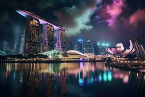 Marina Bay Sands at night, Marina Bay area at night, Singapore, AI Generated photo