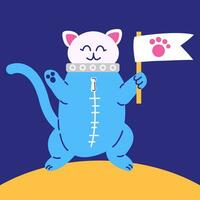 Cute cat character in an astronaut suit. Vector illustration of a pet on the moon.