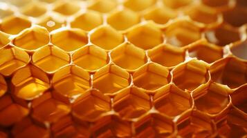 Detailed close up photo of a honeycomb full of honey AI Generative