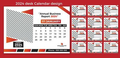 Set of 2024 Desk Calendar Planner Template For Use Office or Business. vector