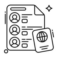 un línea diseño icono de pasaporte, editable vector