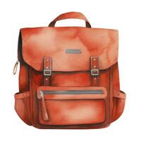 Ai generated orange school stylish backpack, watercolor illustration, back to school, isolated on white. photo