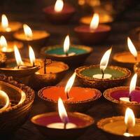 velas en el oscuro con ai generado. petróleo lámpara de diwali foto