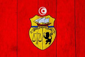 Flag and coat of arms of Tunisian Republic on a textured background. Concept collage. photo