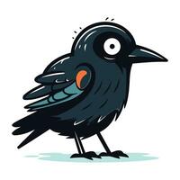 linda dibujos animados negro cuervo aislado en blanco antecedentes. vector ilustración.