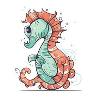 Seahorse. Cute cartoon marine animal. Vector illustration.