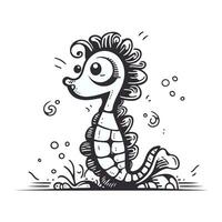 Cute cartoon sea horse. sketch for your design. Vector illustration