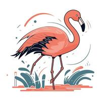 Flamingo on the background of the sea. Vector illustration.