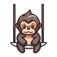 Monkey sitting on a swing cartoon vector illustration. Monkey sitting on a swing.