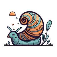 Cute cartoon snail. Vector illustration in a flat linear style.