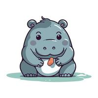 Cute cartoon hippo. Vector illustration. Isolated on white background.