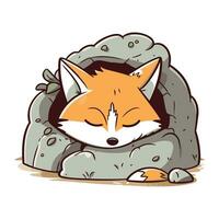 Sleeping fox in cave. Cute cartoon animal. Vector illustration.